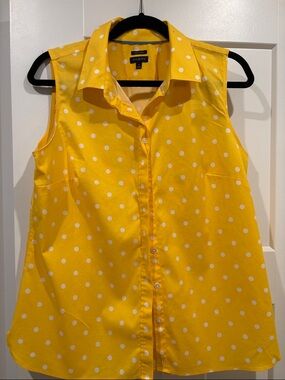 Talbots Yellow White Polka Dot Sleeveless Button-Down Shirt